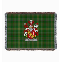 ScotsTee Shop Irish Quigley or O'Quigley Clan Coat of Arms Irish Tartan Woven Blanket