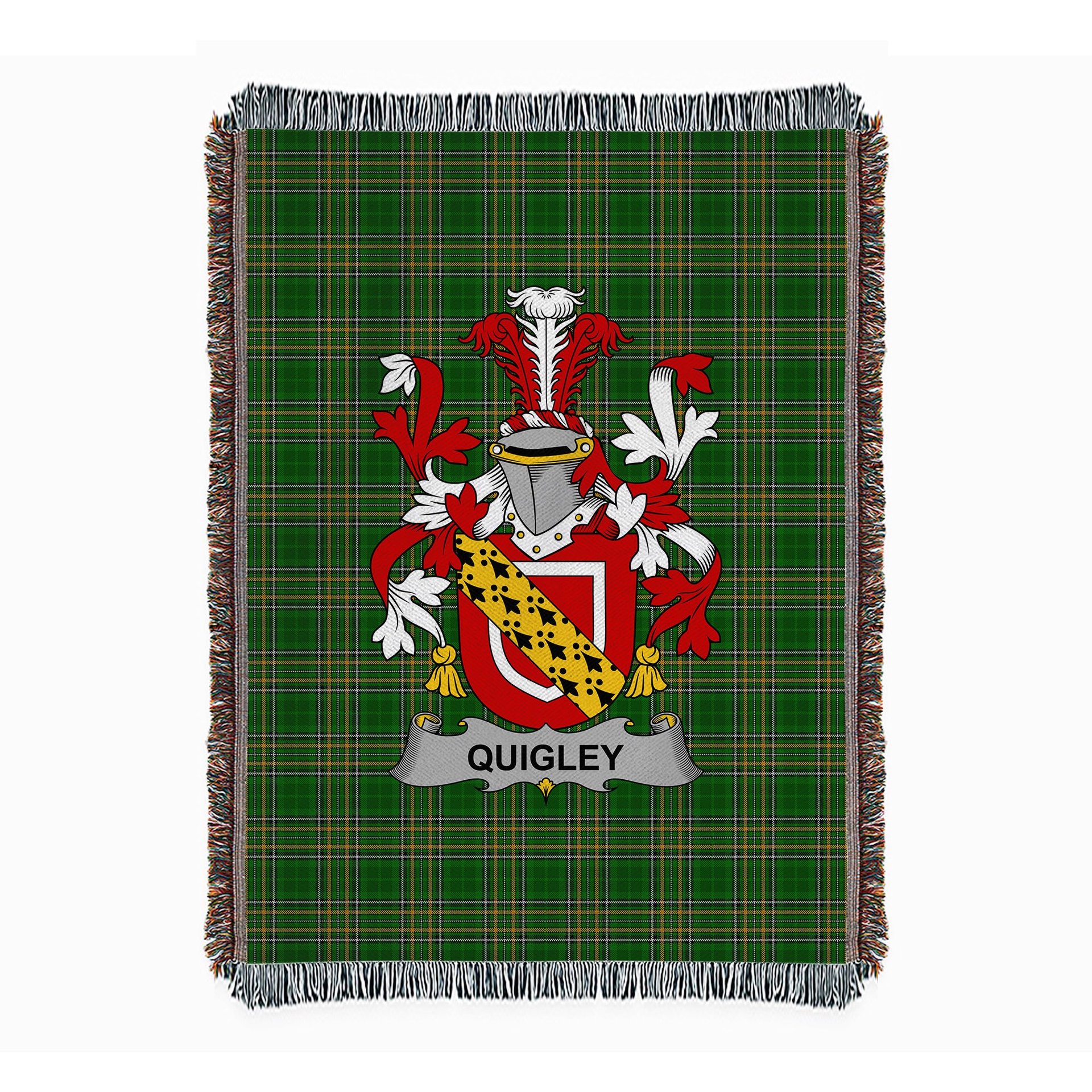 ScotsTee Shop Irish Quigley or O'Quigley Clan Coat of Arms Irish Tartan Woven Blanket