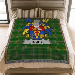 ScotsTee Shop Irish Tuohy or O'Toohey Clan Coat of Arms Irish Tartan Woven Blanket