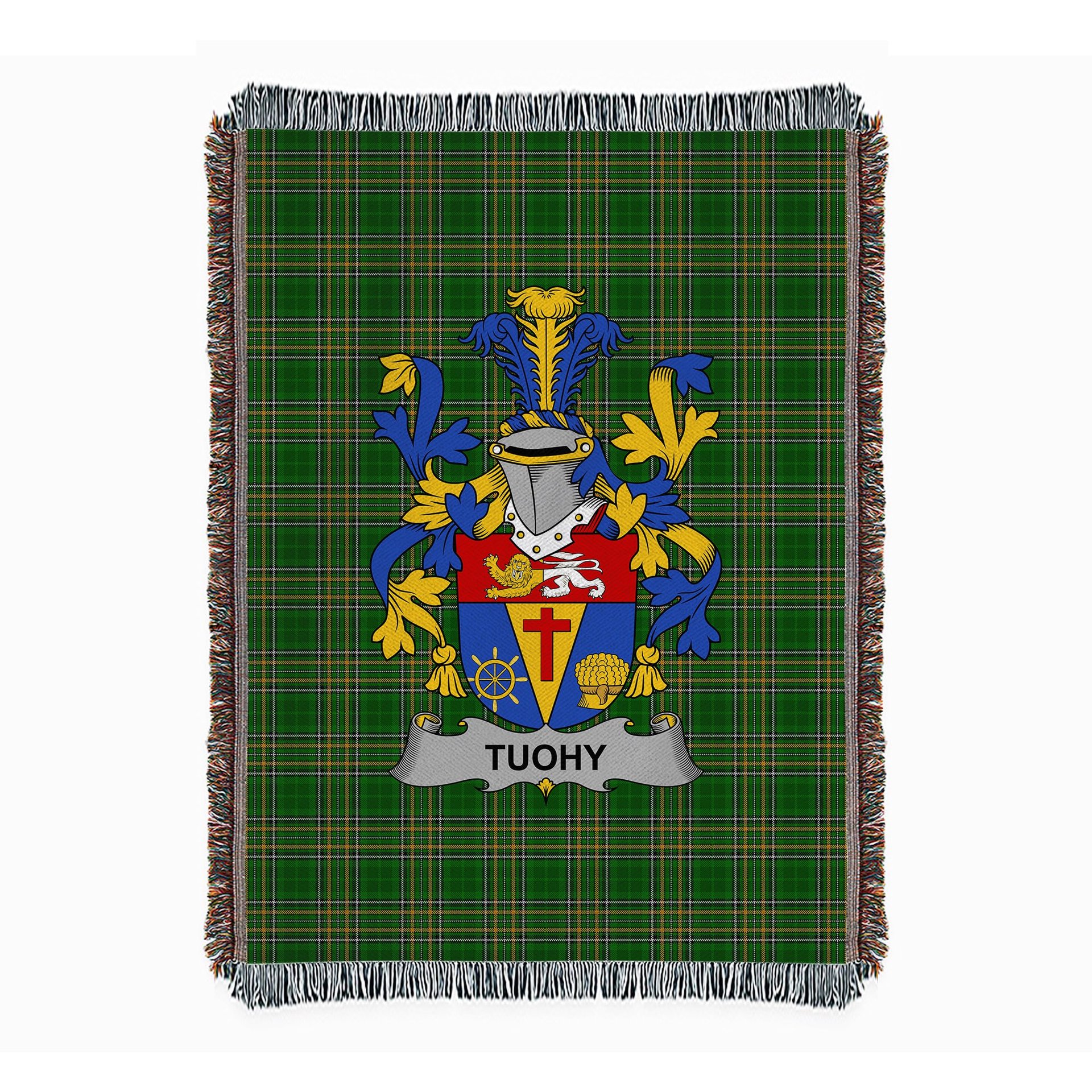ScotsTee Shop Irish Tuohy or O'Toohey Clan Coat of Arms Irish Tartan Woven Blanket