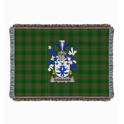ScotsTee Shop Irish Shanahan or O'Shanahan Clan Coat of Arms Irish Tartan Woven Blanket