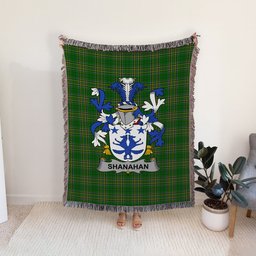 ScotsTee Shop Irish Shanahan or O'Shanahan Clan Coat of Arms Irish Tartan Woven Blanket