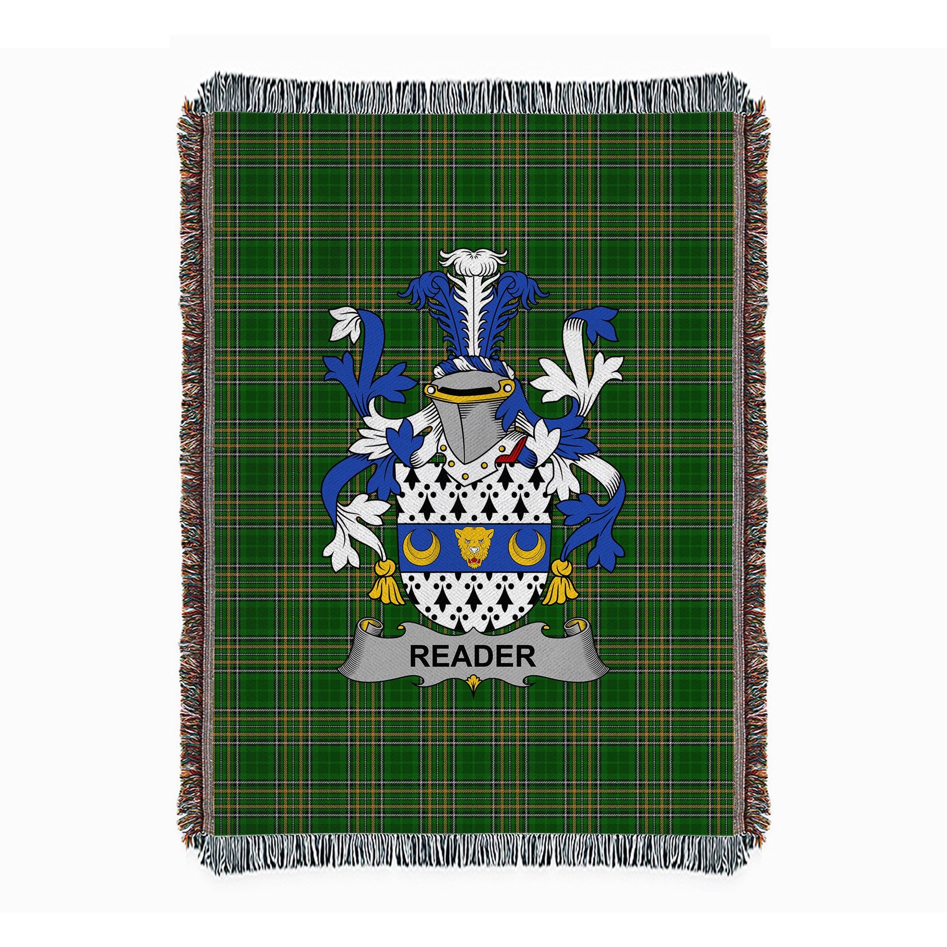 ScotsTee Shop Irish Reader Clan Coat of Arms Irish Tartan Woven Blanket