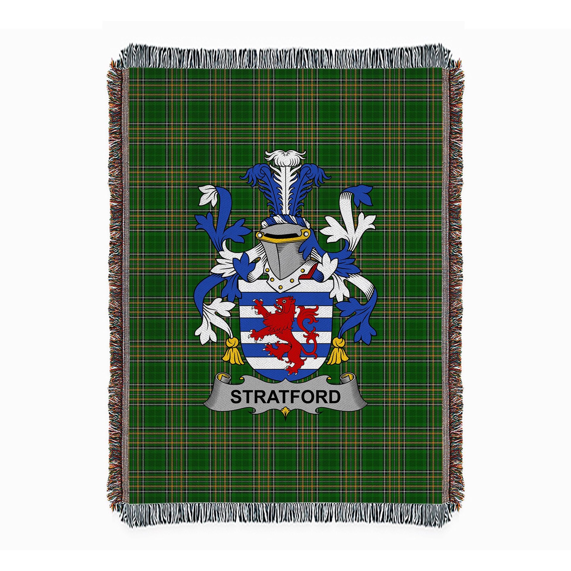 ScotsTee Shop Irish Stratford Clan Coat of Arms Irish Tartan Woven Blanket