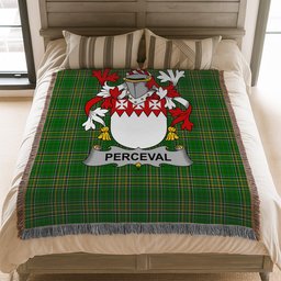 ScotsTee Shop Irish Perceval Clan Coat of Arms Irish Tartan Woven Blanket