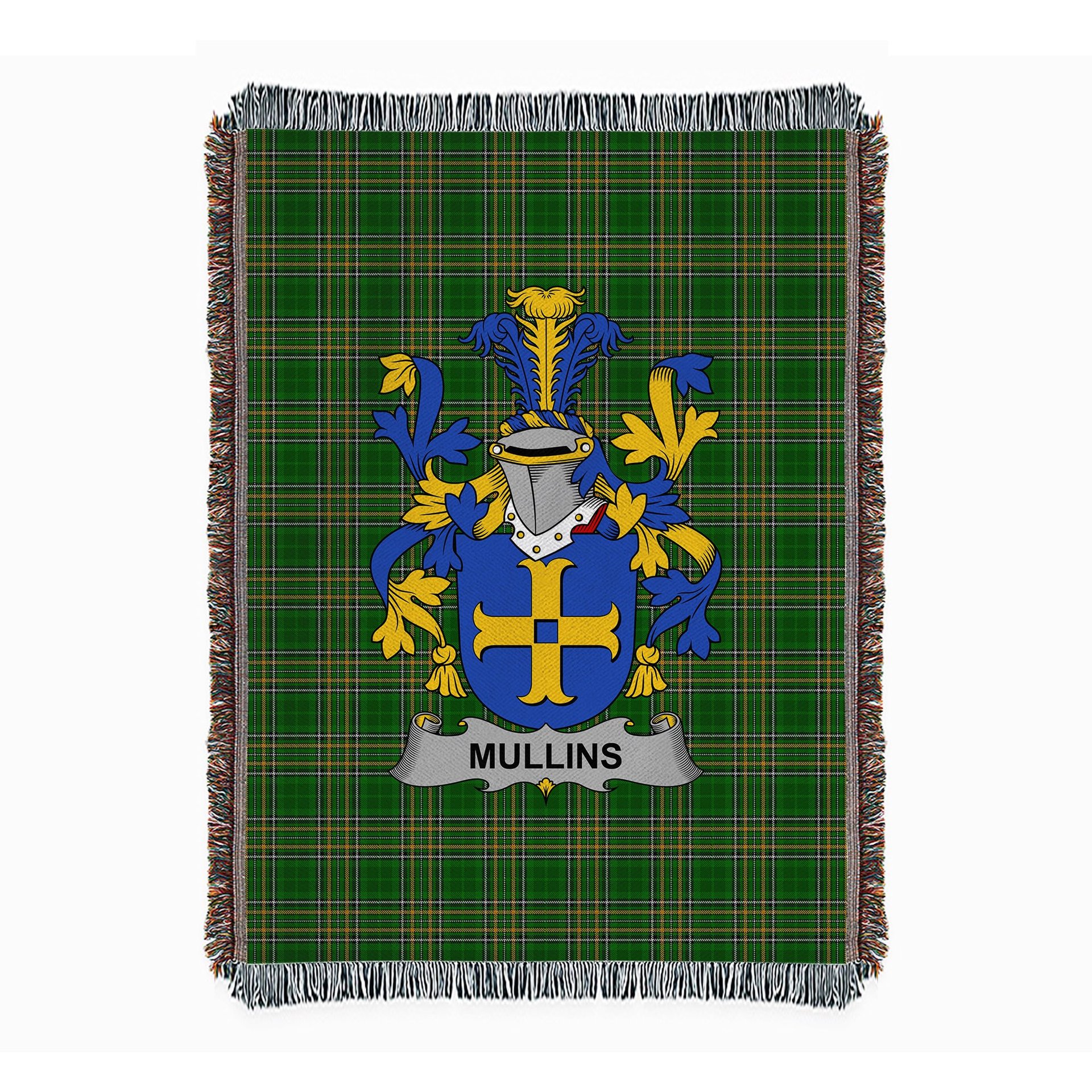 ScotsTee Shop Irish Mullins or O'Mullins Clan Coat of Arms Irish Tartan Woven Blanket
