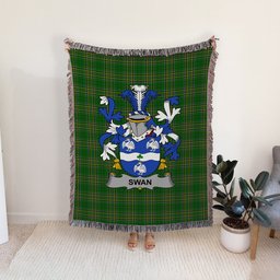 ScotsTee Shop Irish Swan Clan Coat of Arms Irish Tartan Woven Blanket