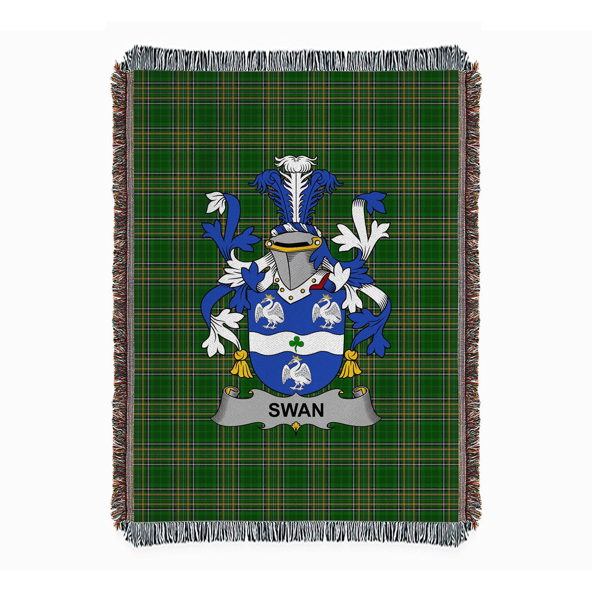 ScotsTee Shop Irish Swan Clan Coat of Arms Irish Tartan Woven Blanket