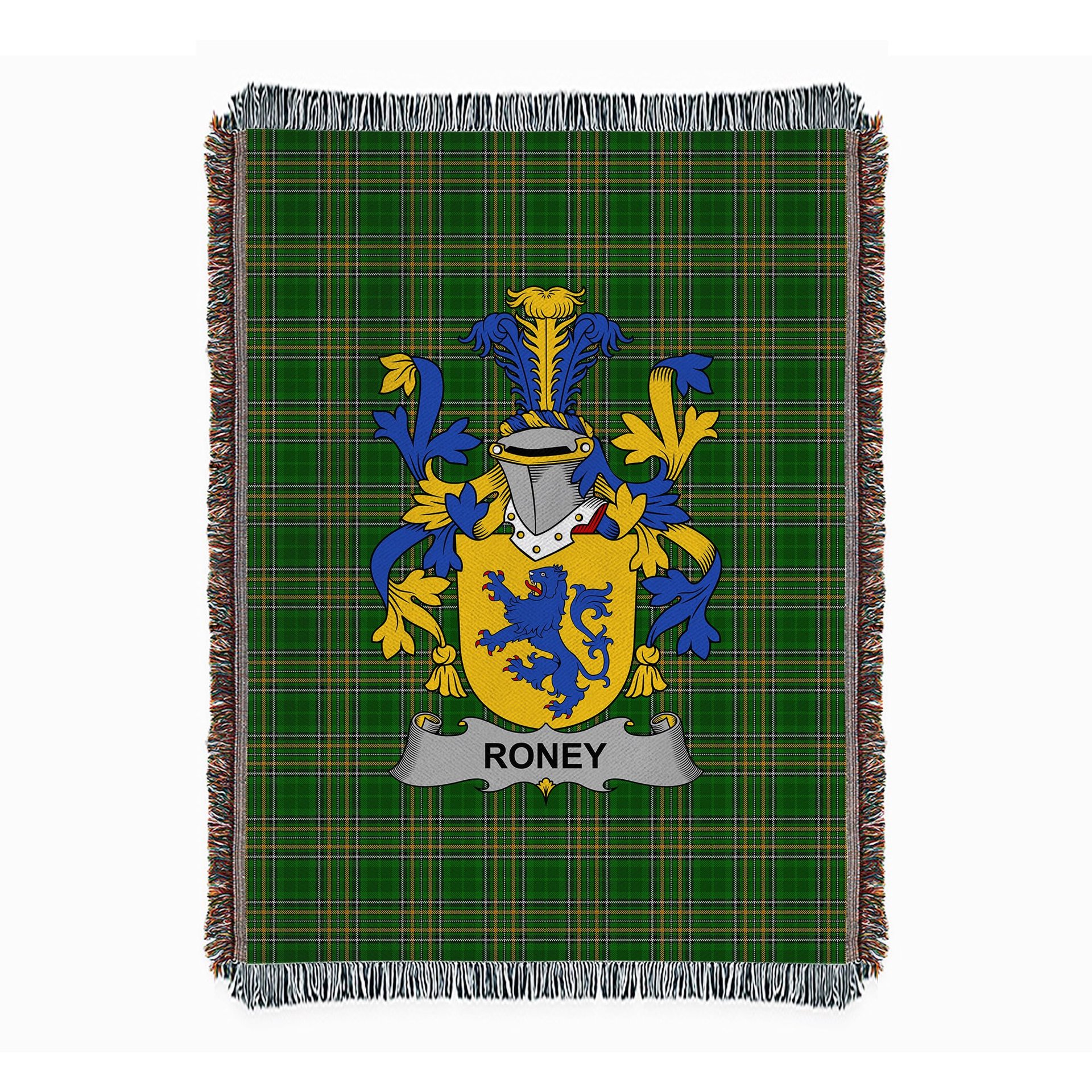 ScotsTee Shop Irish Roney or O'Rooney Clan Coat of Arms Irish Tartan Woven Blanket