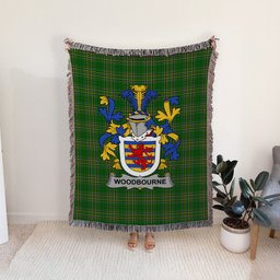 ScotsTee Shop Irish Woodbourne Clan Coat of Arms Irish Tartan Woven Blanket