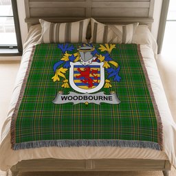 ScotsTee Shop Irish Woodbourne Clan Coat of Arms Irish Tartan Woven Blanket