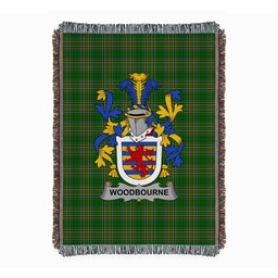ScotsTee Shop Irish Woodbourne Clan Coat of Arms Irish Tartan Woven Blanket