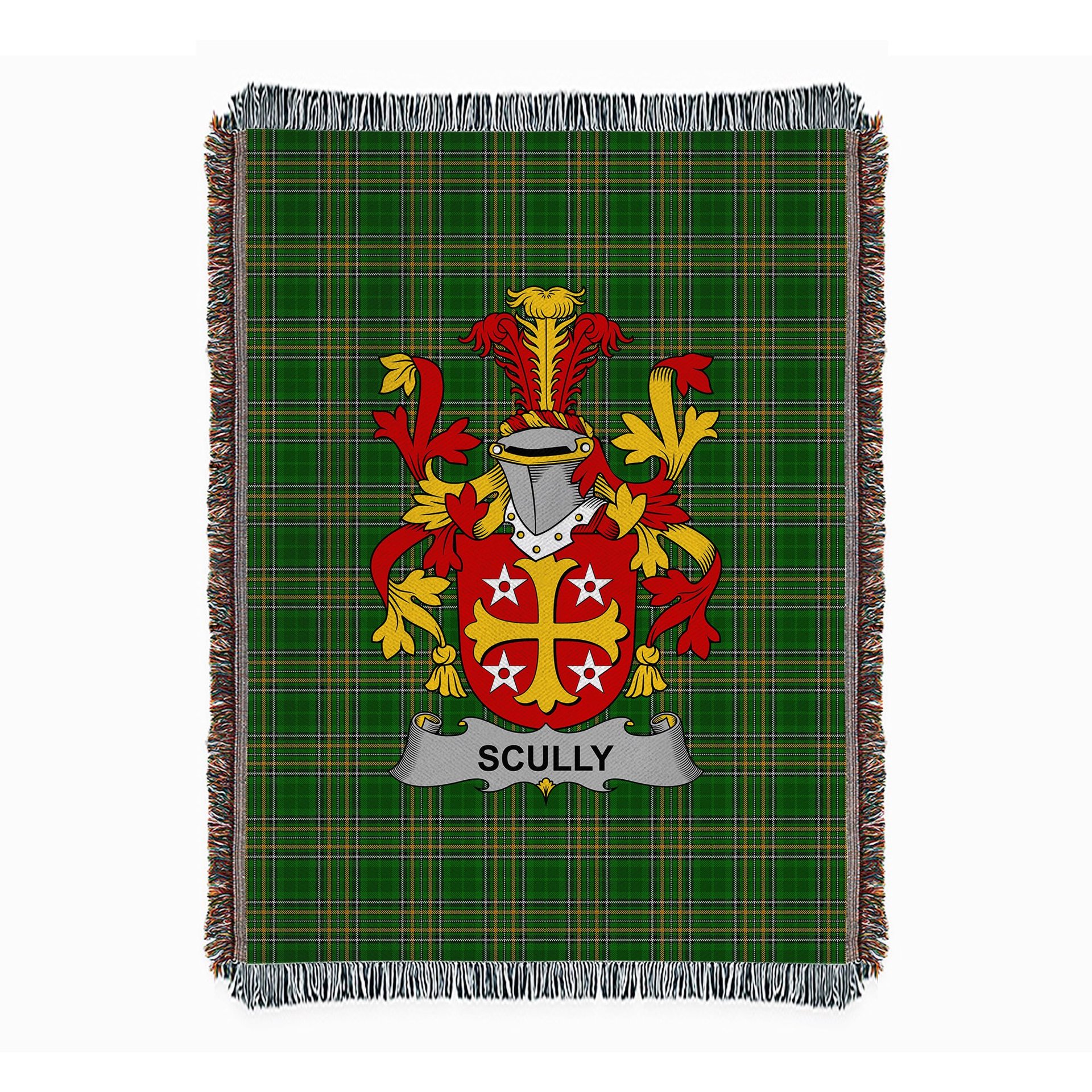 ScotsTee Shop Irish Scully or O'Scully Clan Coat of Arms Irish Tartan Woven Blanket