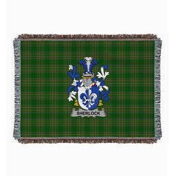 ScotsTee Shop Irish Sherlock Clan Coat of Arms Irish Tartan Woven Blanket