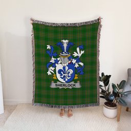 ScotsTee Shop Irish Sherlock Clan Coat of Arms Irish Tartan Woven Blanket