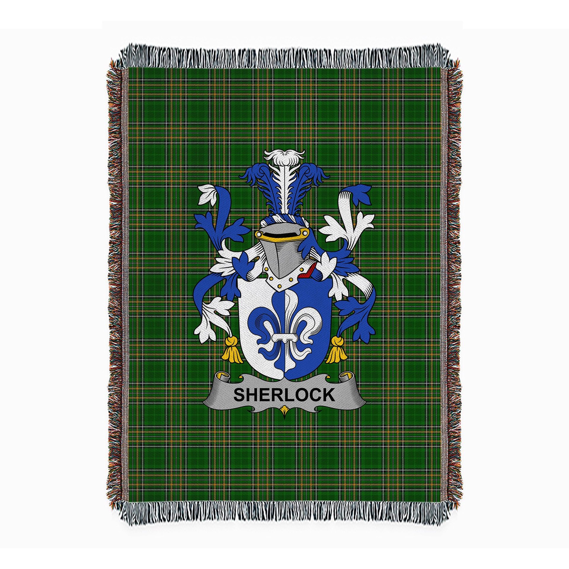 ScotsTee Shop Irish Sherlock Clan Coat of Arms Irish Tartan Woven Blanket