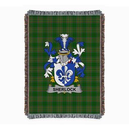 ScotsTee Shop Irish Sherlock Clan Coat of Arms Irish Tartan Woven Blanket