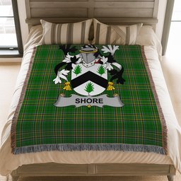 ScotsTee Shop Irish Shore Clan Coat of Arms Irish Tartan Woven Blanket