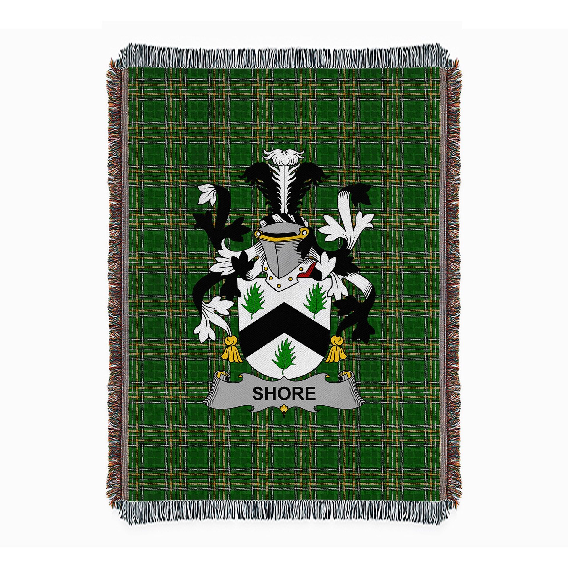 ScotsTee Shop Irish Shore Clan Coat of Arms Irish Tartan Woven Blanket