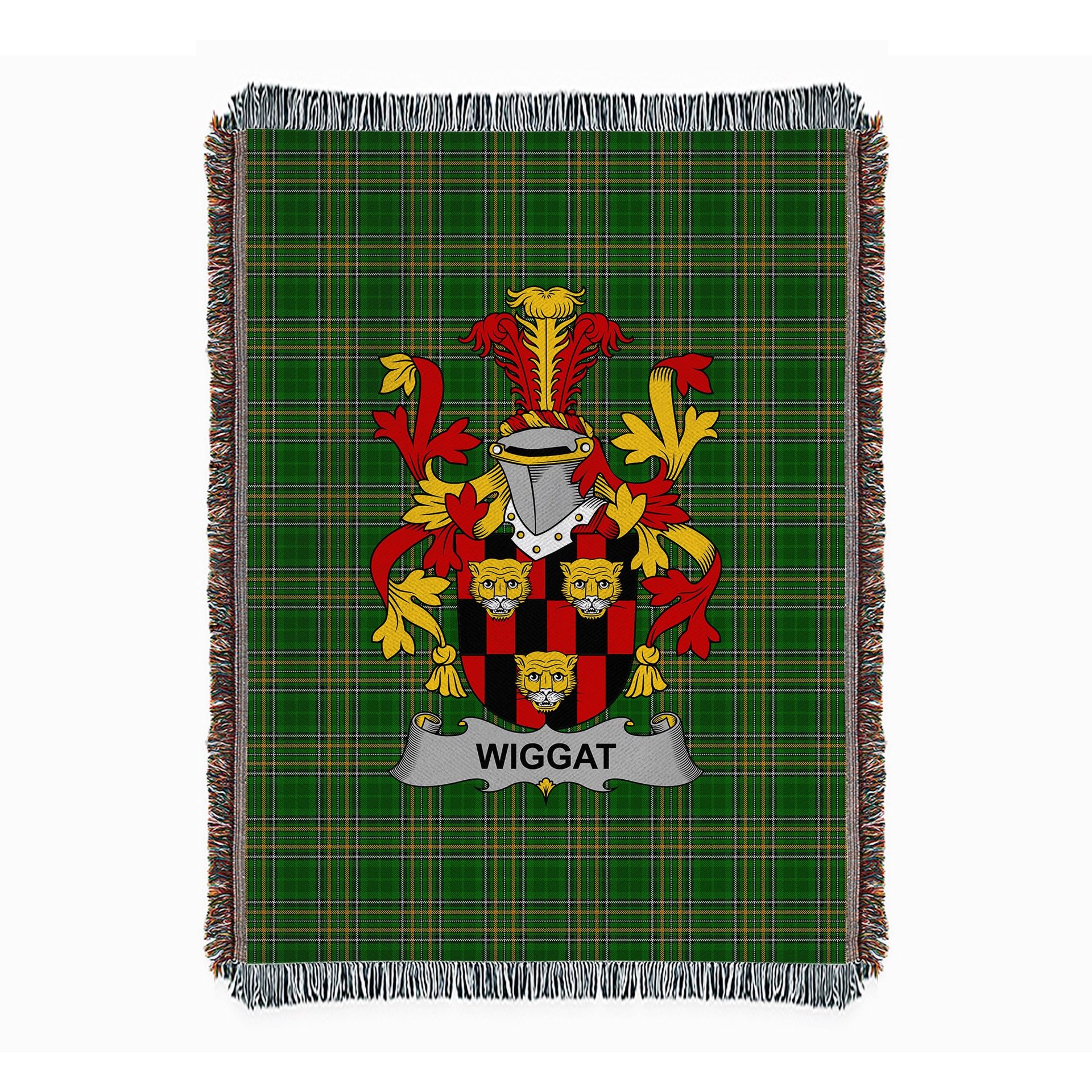 ScotsTee Shop Irish Wiggat Clan Coat of Arms Irish Tartan Woven Blanket