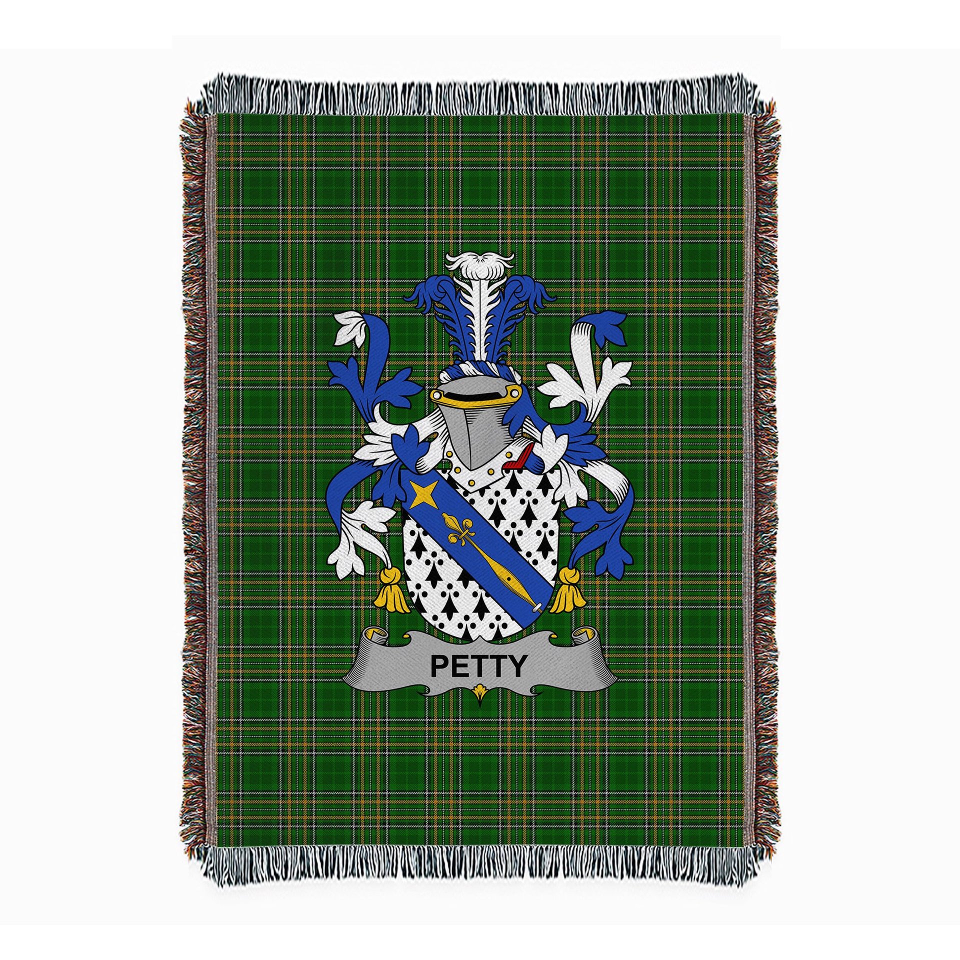 ScotsTee Shop Irish Petty Clan Coat of Arms Irish Tartan Woven Blanket