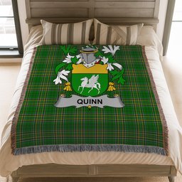 ScotsTee Shop Irish Quinn or O'Quin Clan Coat of Arms Irish Tartan Woven Blanket