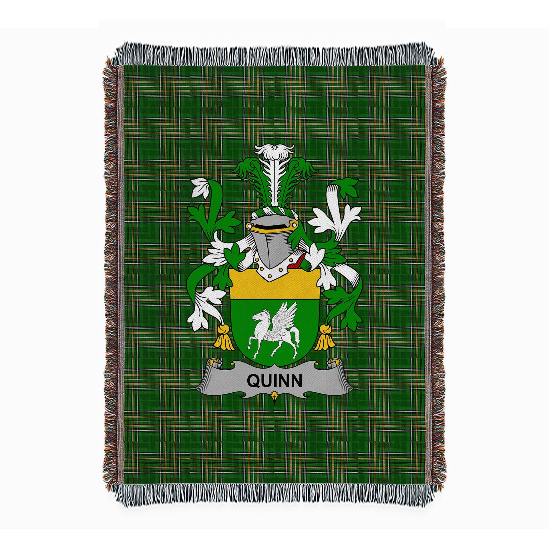 ScotsTee Shop Irish Quinn or O'Quin Clan Coat of Arms Irish Tartan Woven Blanket