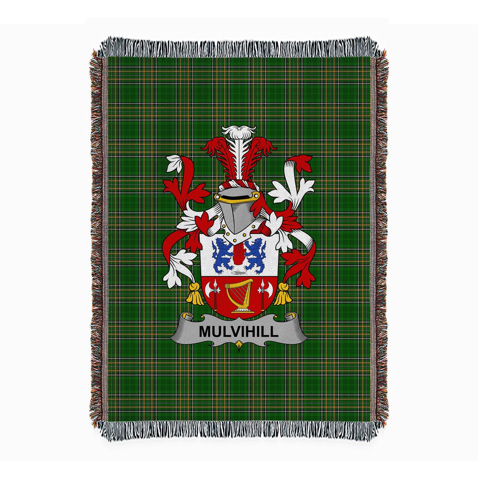 ScotsTee Shop Irish Mulvihill or O'Mulvihill Clan Coat of Arms Irish Tartan Woven Blanket