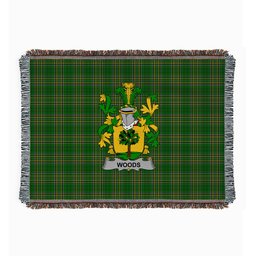 ScotsTee Shop Irish Woods Clan Coat of Arms Irish Tartan Woven Blanket