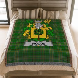 ScotsTee Shop Irish Woods Clan Coat of Arms Irish Tartan Woven Blanket