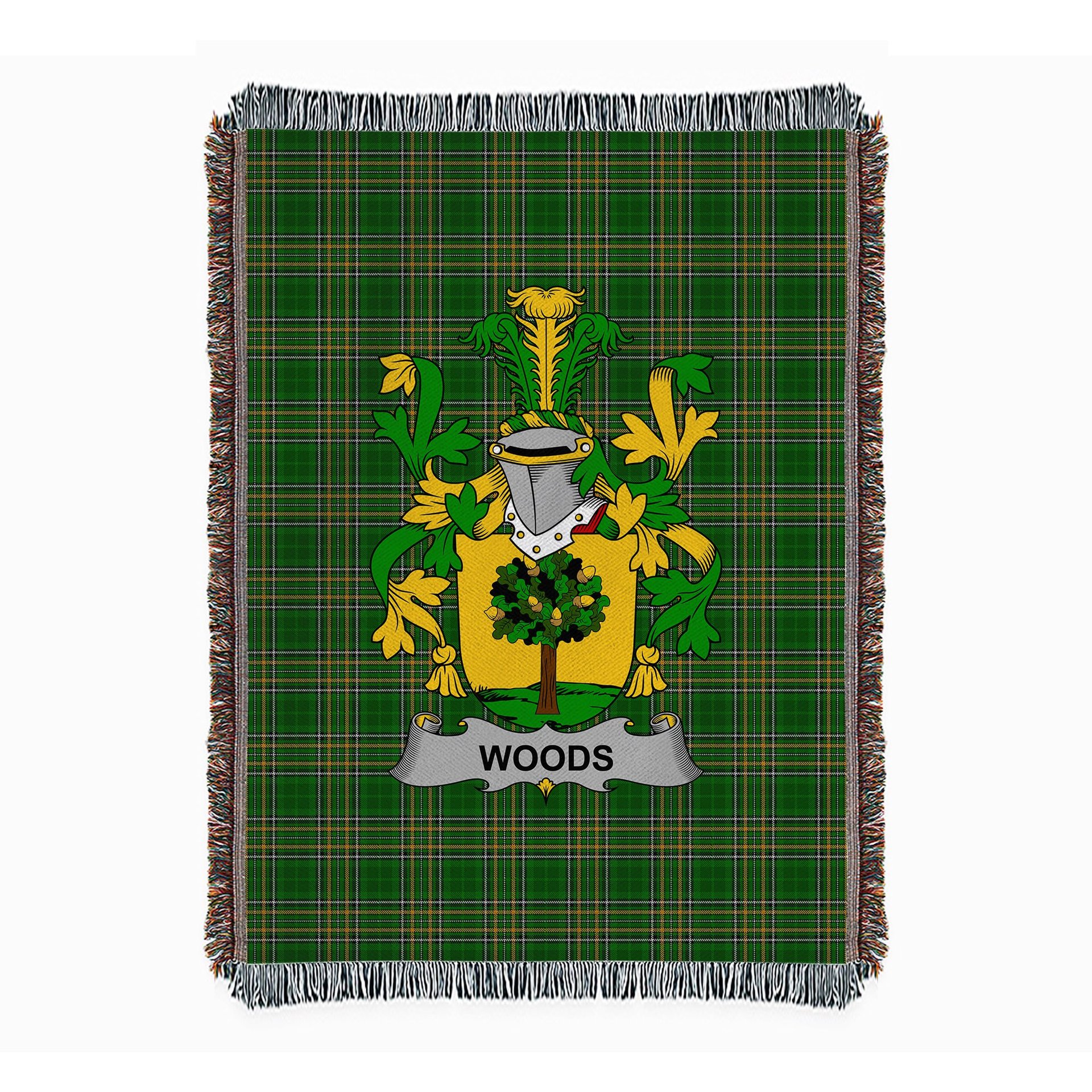 ScotsTee Shop Irish Woods Clan Coat of Arms Irish Tartan Woven Blanket