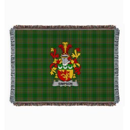 ScotsTee Shop Irish Simpson Clan Coat of Arms Irish Tartan Woven Blanket