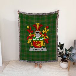 ScotsTee Shop Irish Simpson Clan Coat of Arms Irish Tartan Woven Blanket