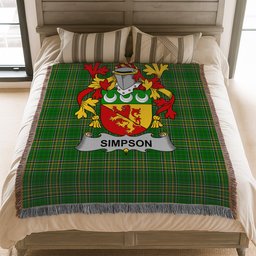 ScotsTee Shop Irish Simpson Clan Coat of Arms Irish Tartan Woven Blanket