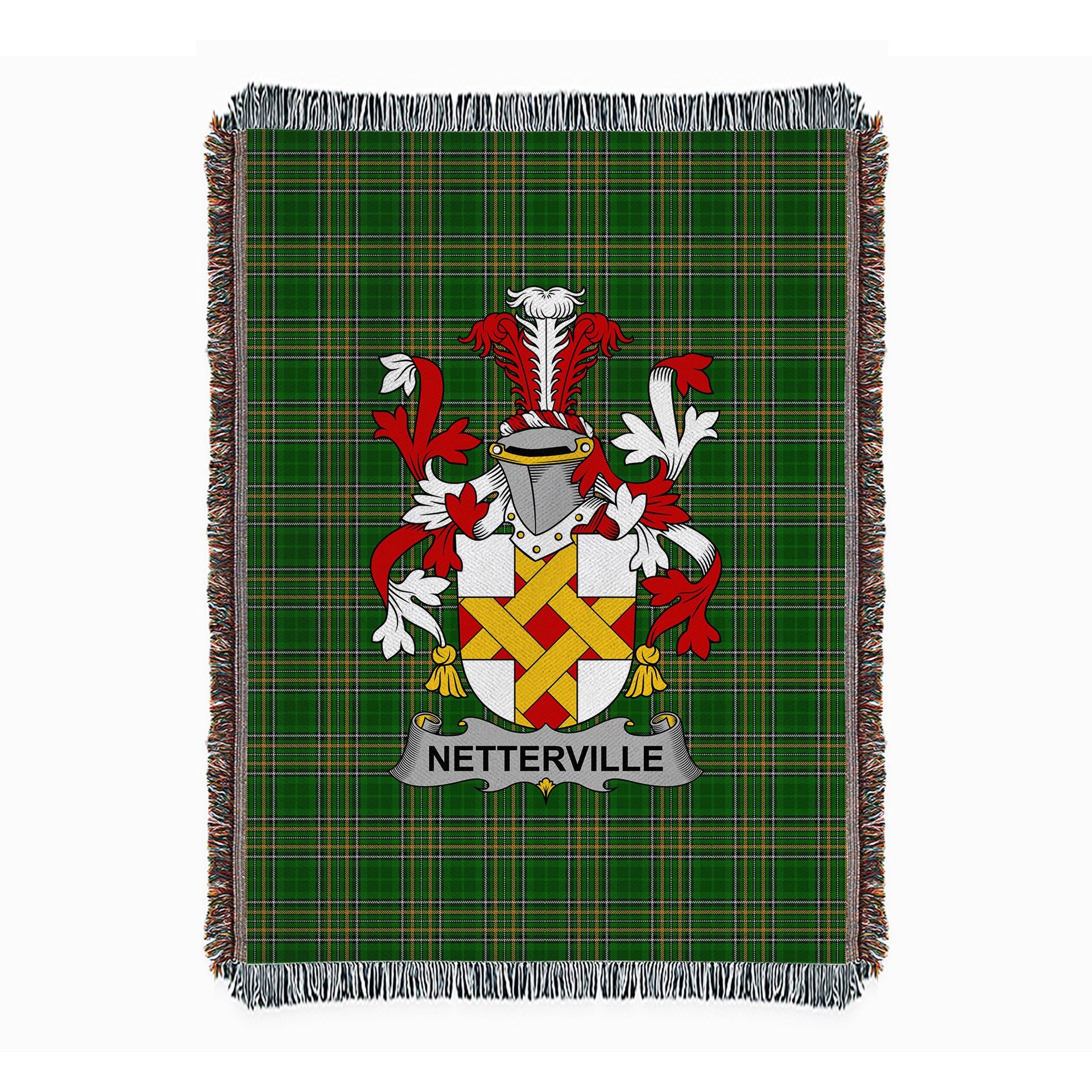 ScotsTee Shop Irish Netterville or Netterfield Clan Coat of Arms Irish Tartan Woven Blanket
