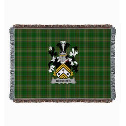 ScotsTee Shop Irish Roberts Clan Coat of Arms Irish Tartan Woven Blanket