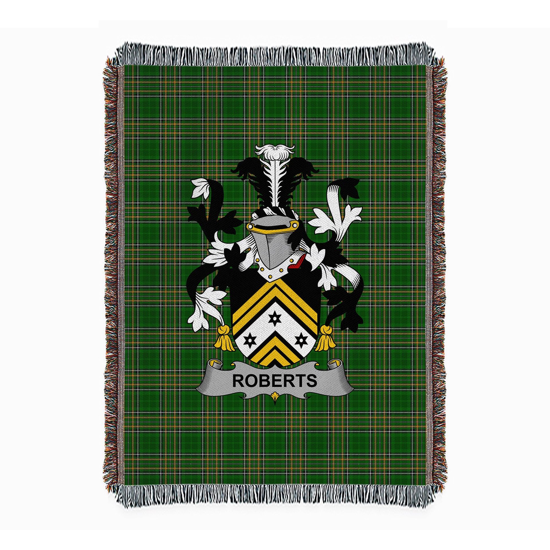 ScotsTee Shop Irish Roberts Clan Coat of Arms Irish Tartan Woven Blanket