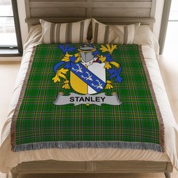 ScotsTee Shop Irish Stanley Clan Coat of Arms Irish Tartan Woven Blanket