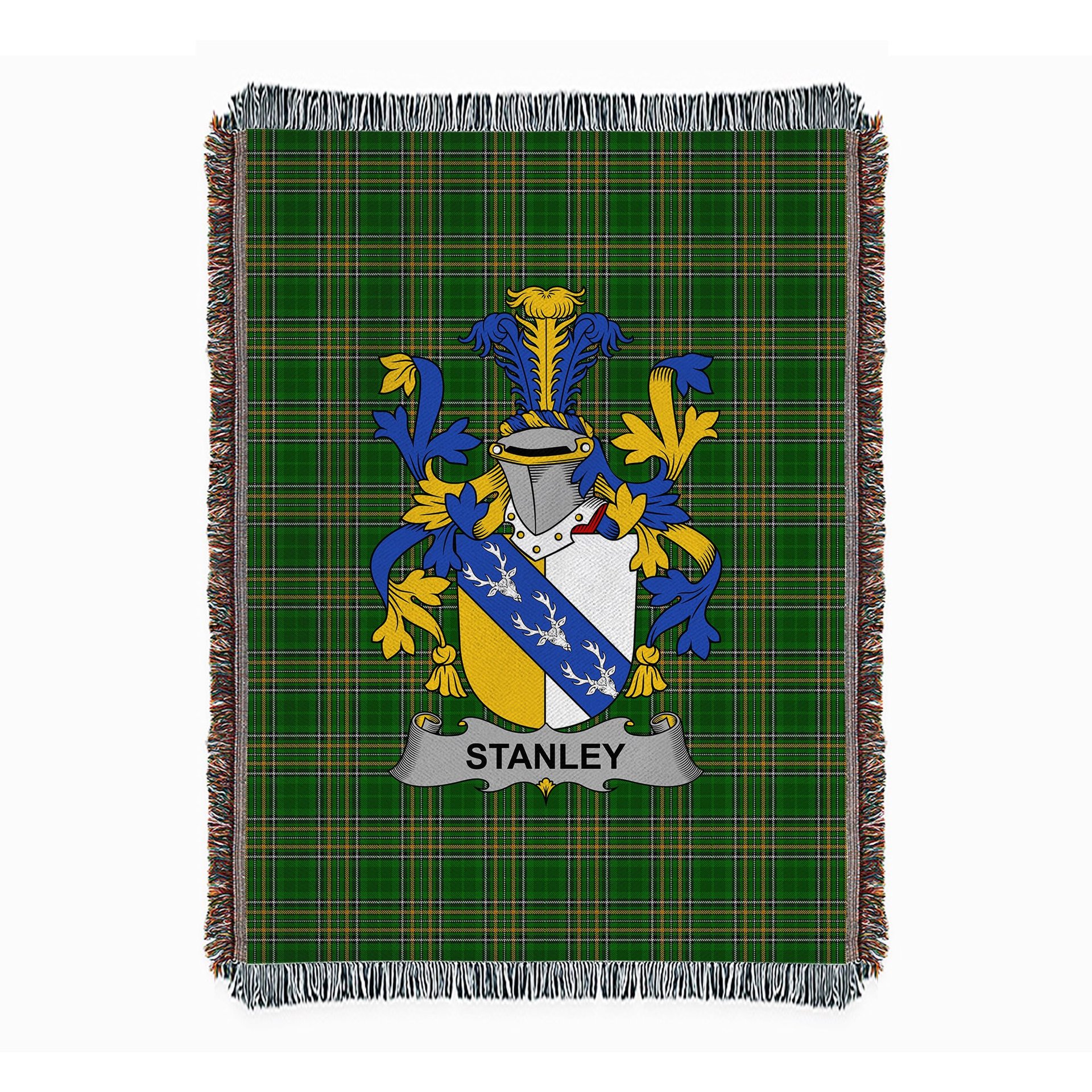 ScotsTee Shop Irish Stanley Clan Coat of Arms Irish Tartan Woven Blanket