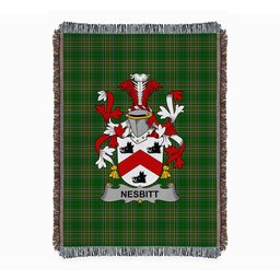 ScotsTee Shop Irish Nesbitt Clan Coat of Arms Irish Tartan Woven Blanket