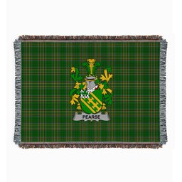 ScotsTee Shop Irish Pearse Clan Coat of Arms Irish Tartan Woven Blanket