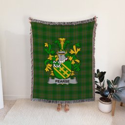 ScotsTee Shop Irish Pearse Clan Coat of Arms Irish Tartan Woven Blanket
