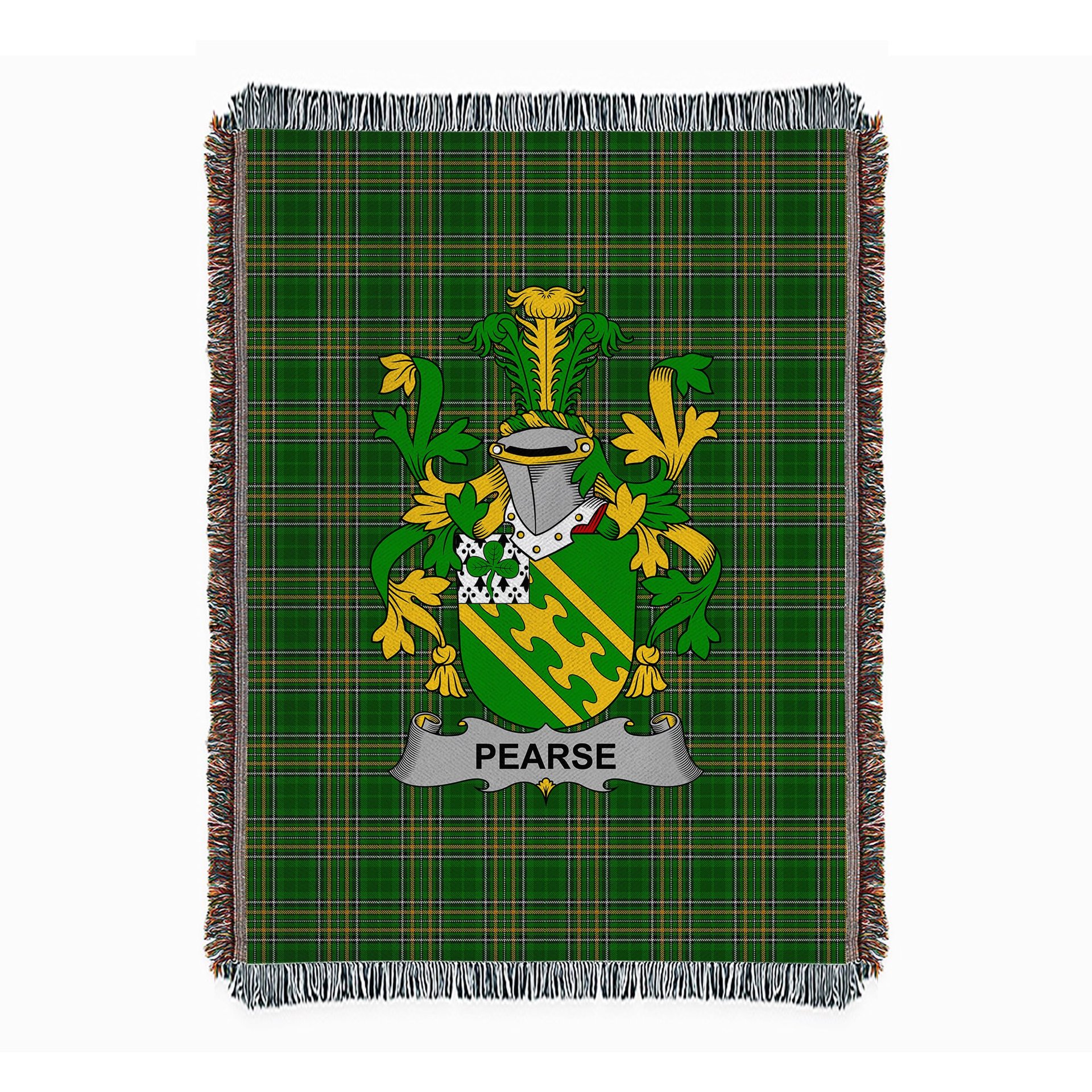ScotsTee Shop Irish Pearse Clan Coat of Arms Irish Tartan Woven Blanket