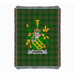 ScotsTee Shop Irish Pearse Clan Coat of Arms Irish Tartan Woven Blanket