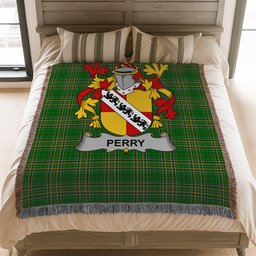 ScotsTee Shop Irish Perry Clan Coat of Arms Irish Tartan Woven Blanket