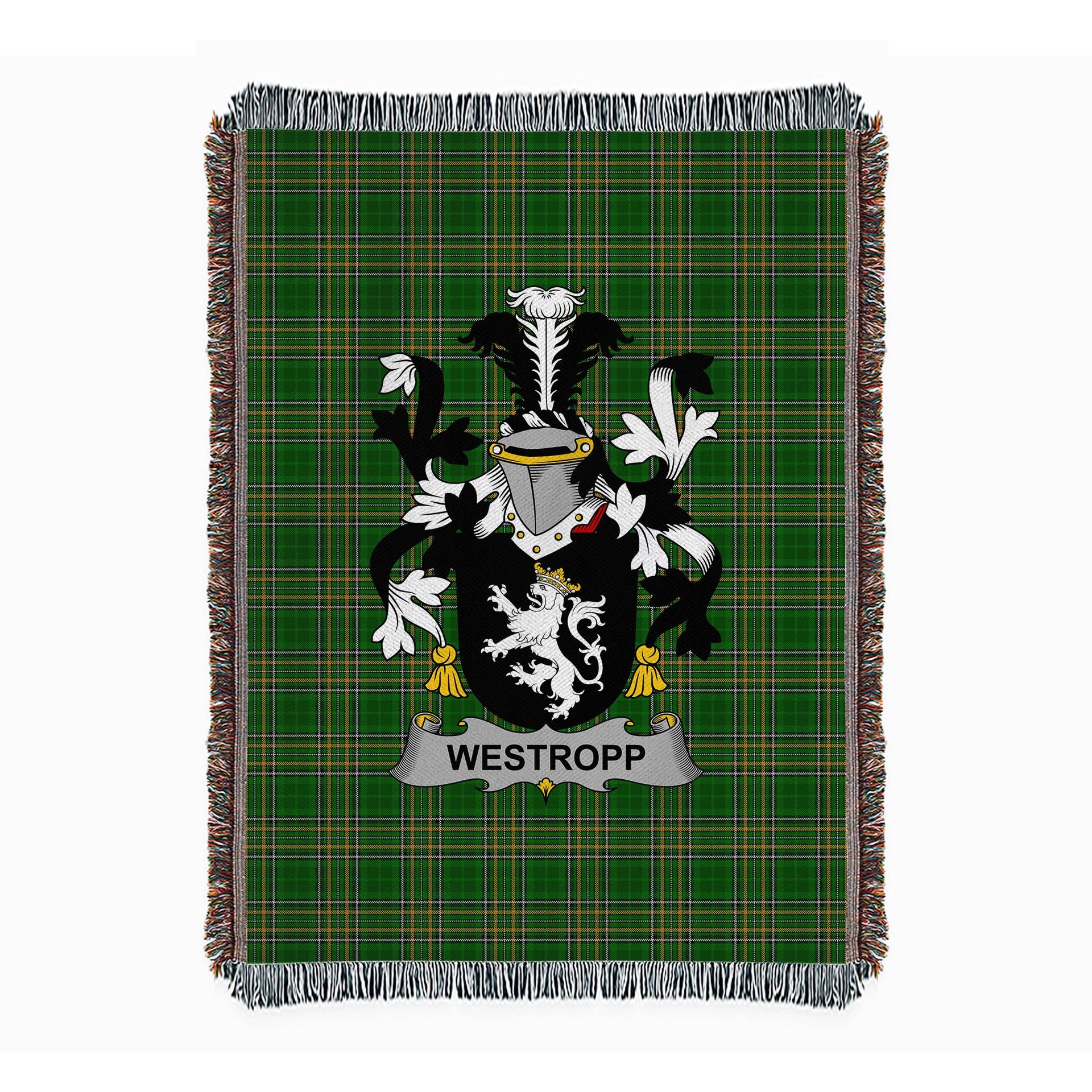 ScotsTee Shop Irish Westropp Clan Coat of Arms Irish Tartan Woven Blanket