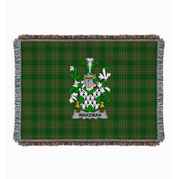 ScotsTee Shop Irish Wakeman Clan Coat of Arms Irish Tartan Woven Blanket