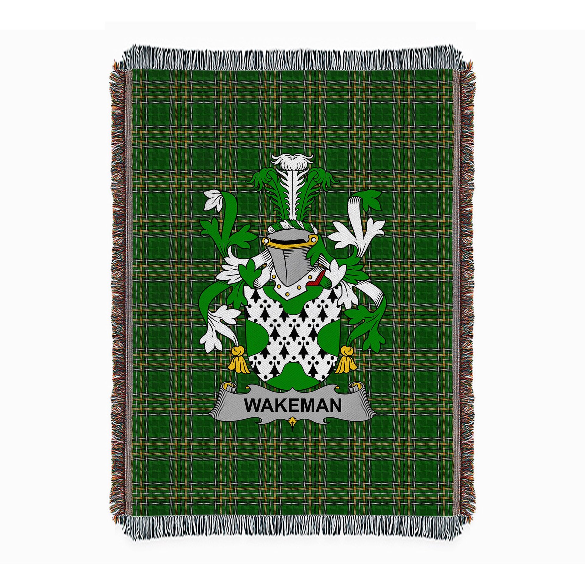 ScotsTee Shop Irish Wakeman Clan Coat of Arms Irish Tartan Woven Blanket