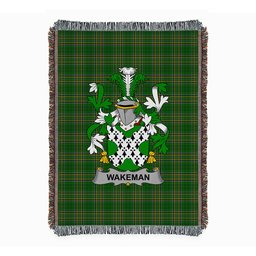 ScotsTee Shop Irish Wakeman Clan Coat of Arms Irish Tartan Woven Blanket