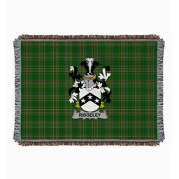 ScotsTee Shop Irish Ridgeley Clan Coat of Arms Irish Tartan Woven Blanket